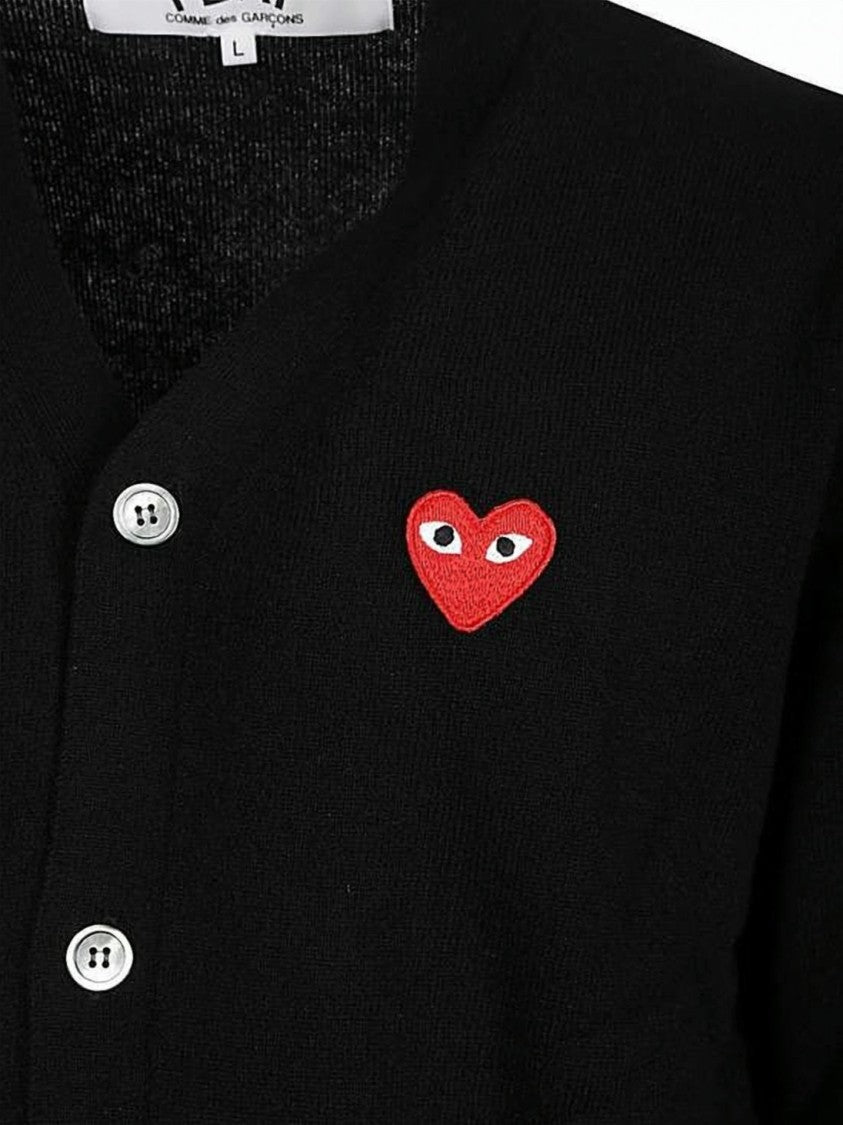 Comme Des Garçons Button-Up Wool Cardigan With Embroidered Heart Detail
