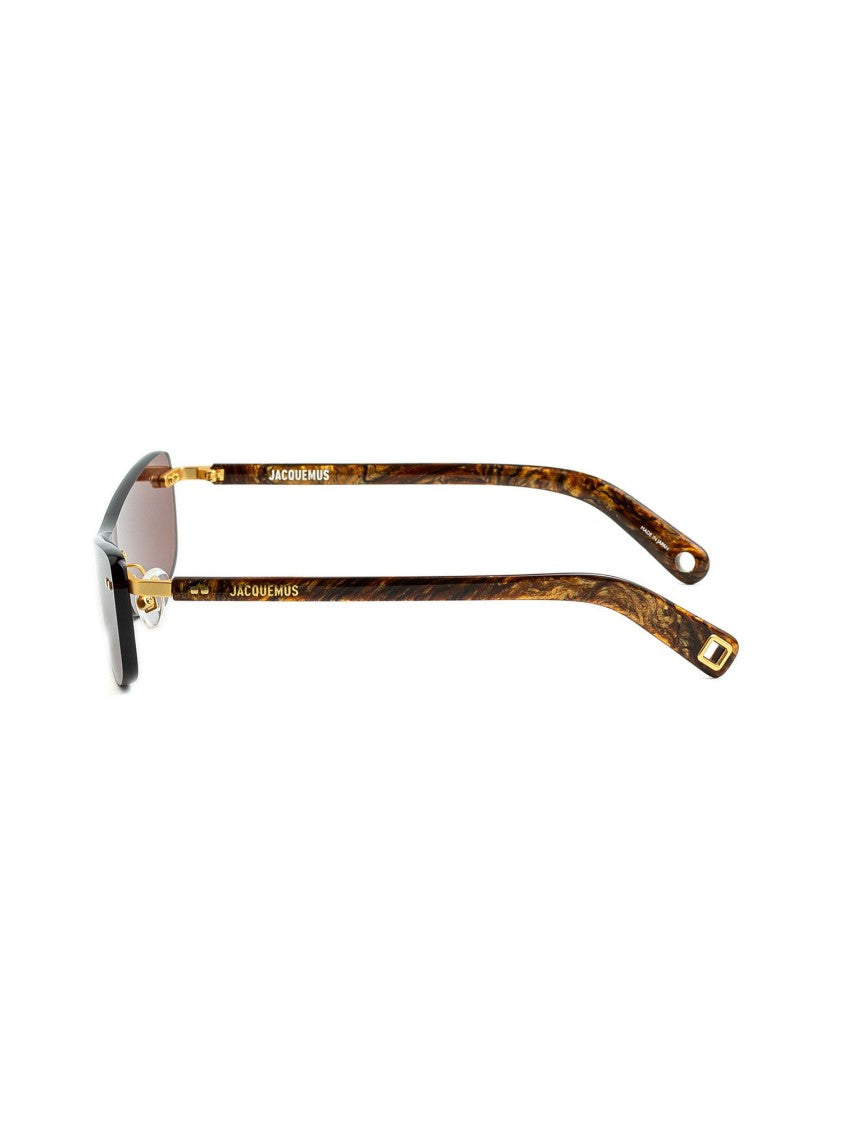Jacquemus Sleek Brown Acetate Sunglasses With Gold Accents
