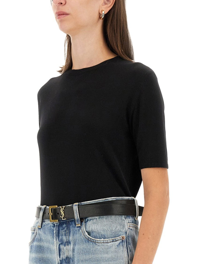 Saint Laurent Fitted Short-Sleeved Pullover T-Shirt With Keyhole Detail