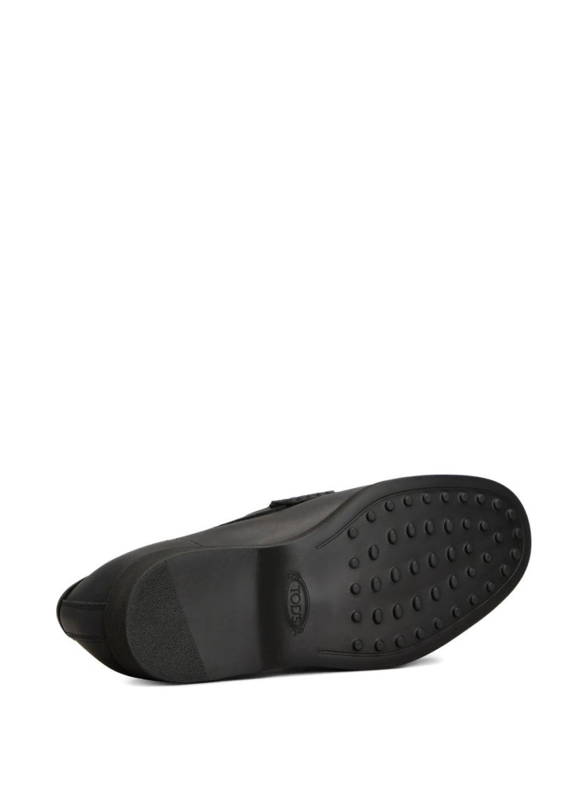 Tod's Penny Strap Black Leather Loafers With Subtle Stitching