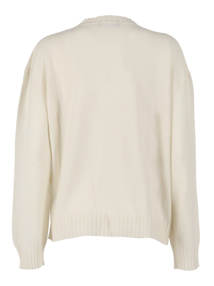 Fabiana Filippi Platinum V-Neck Sweater With Ribbed Detailing