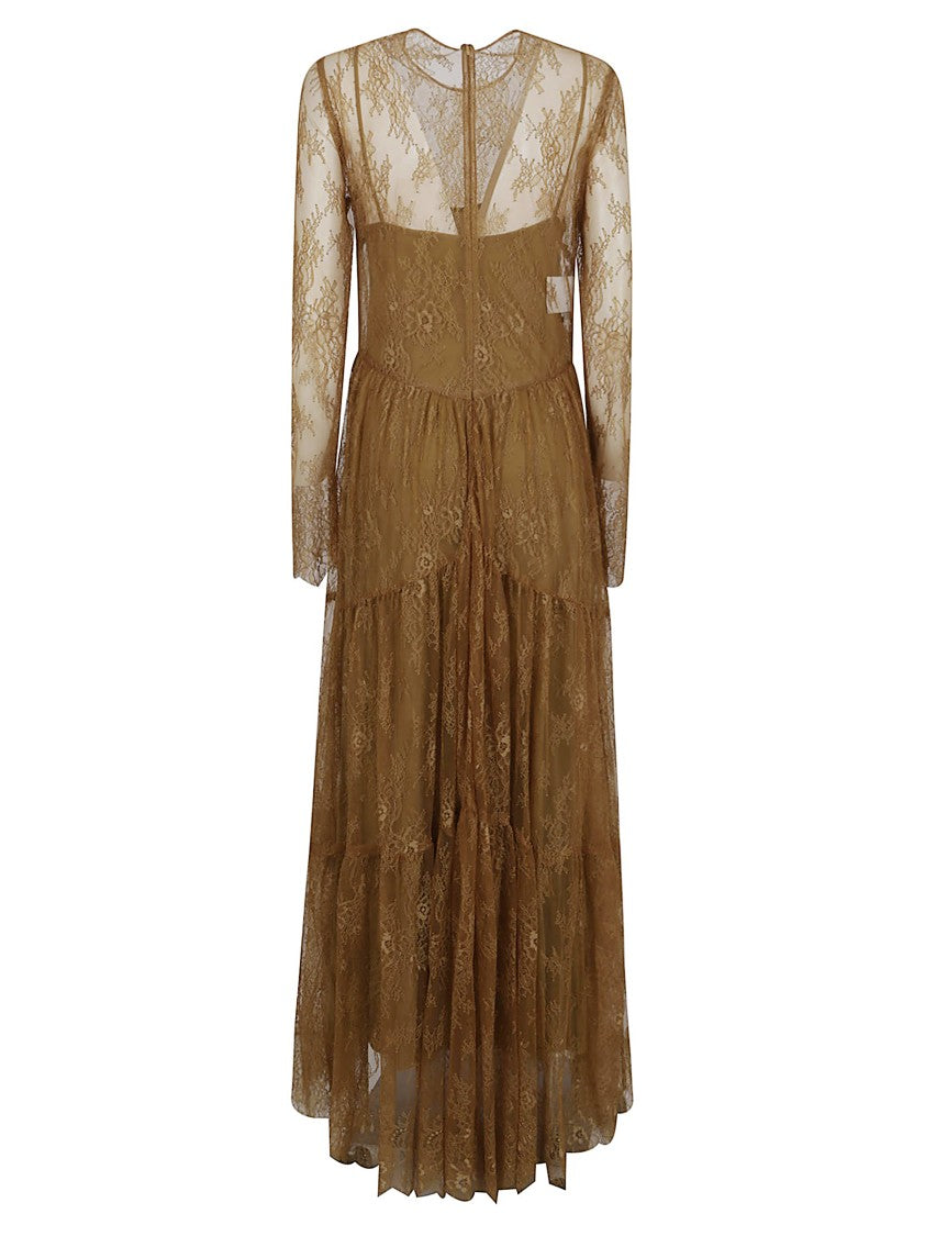 Philosophy Di Lorenzo Serafini Nude Tiered Maxi Dress With Lace Overlay