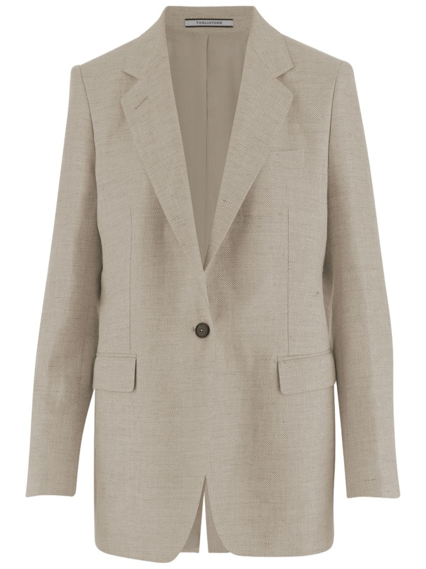 Tagliatore Elegant Linen-Wool Blend Jacket With Herringbone Pattern