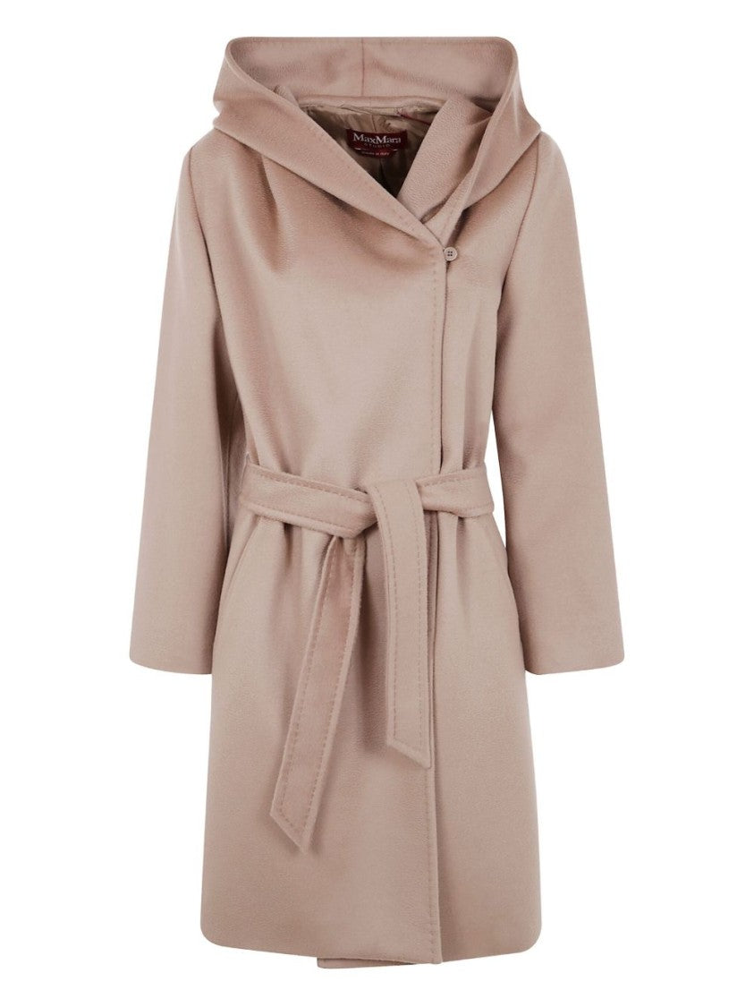 Max Mara Hooded Beige Coat With Self-Tie Belt