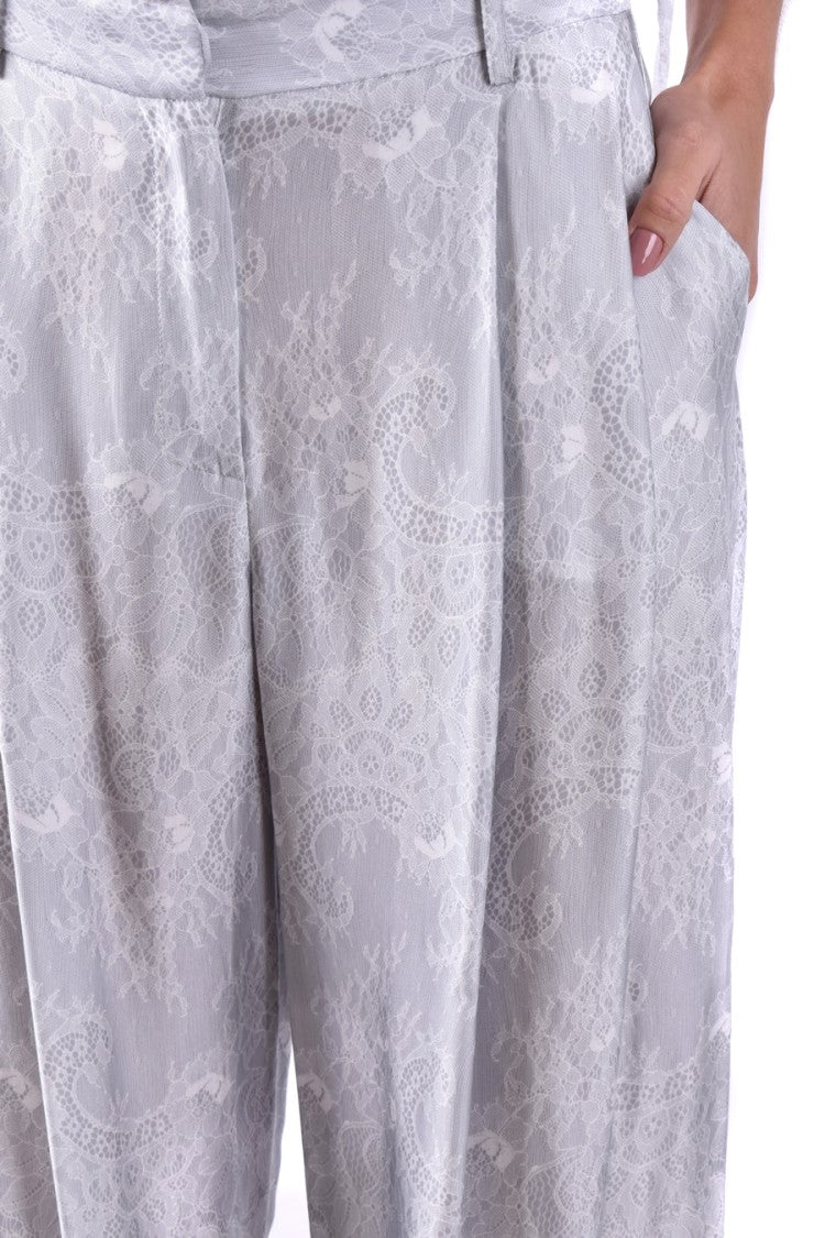 Ermanno Grey Viscose Lace-Jacquard Wide-Leg Trousers