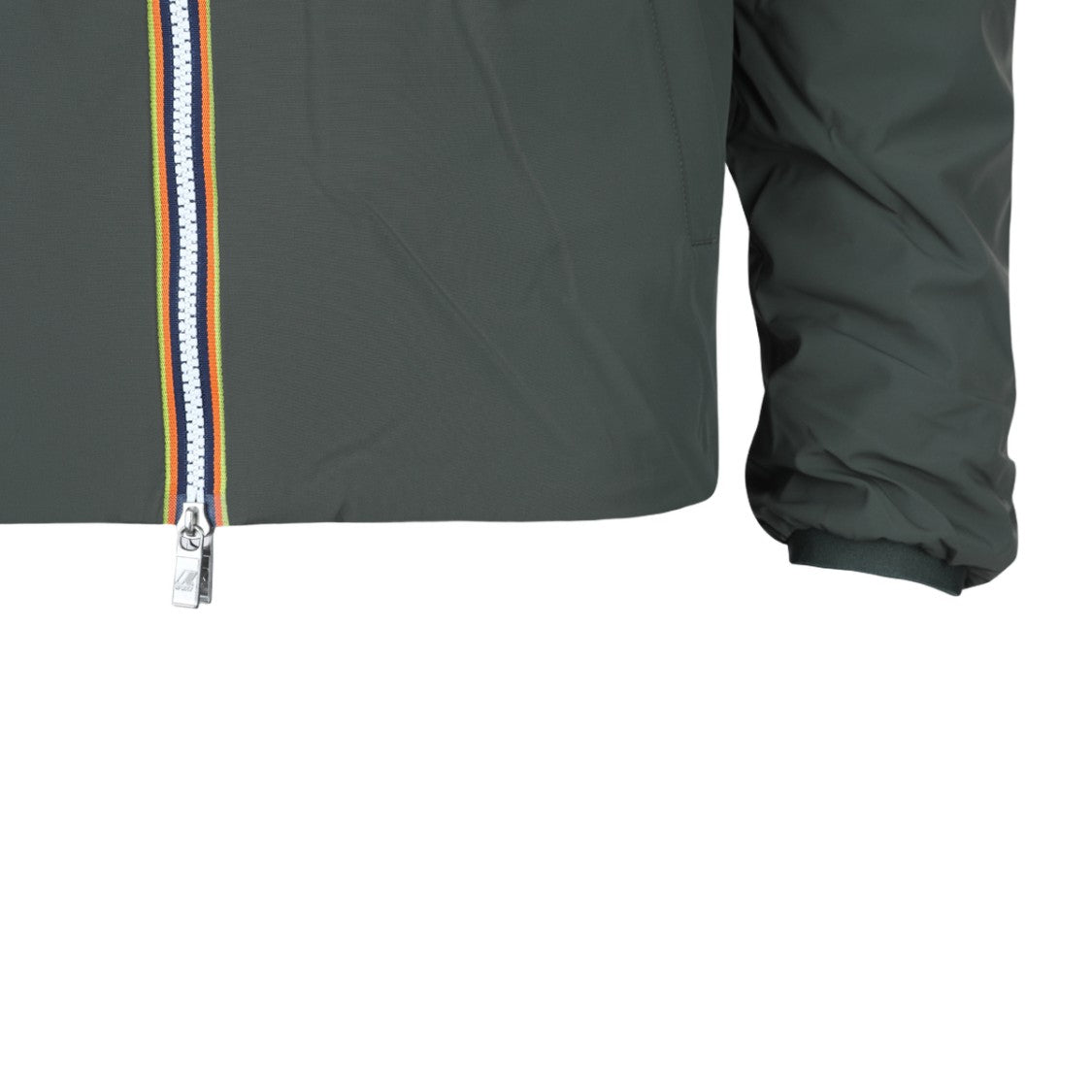 K-Way Green Hooded Jacket With Multicolor Stripe Detail