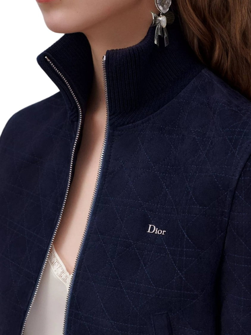 Christian Dior Cropped High Ribbed Collar Quilted Leather Jacket