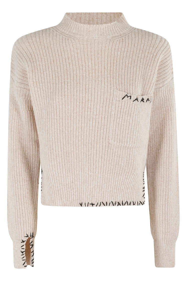 Marni Asymmetrical Turtleneck Sweater With Ribbed Texture