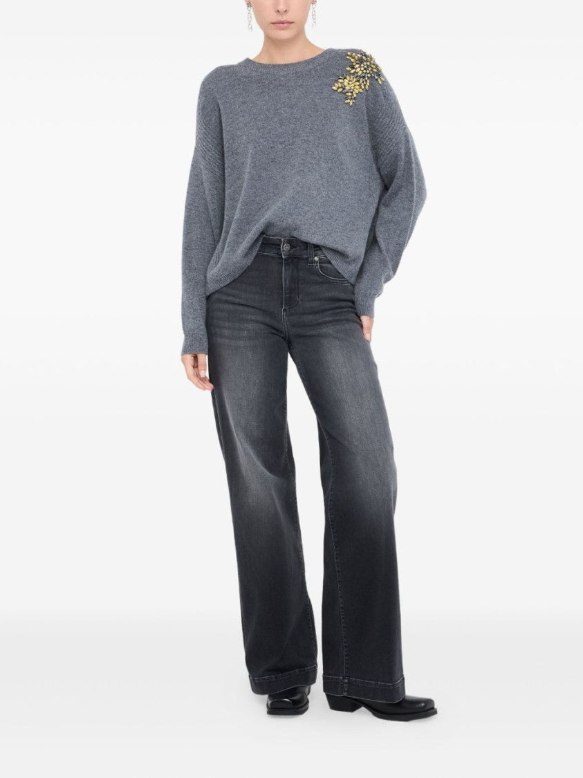 Liu Jo Wool Sweater With Decorative Golden Embellishments