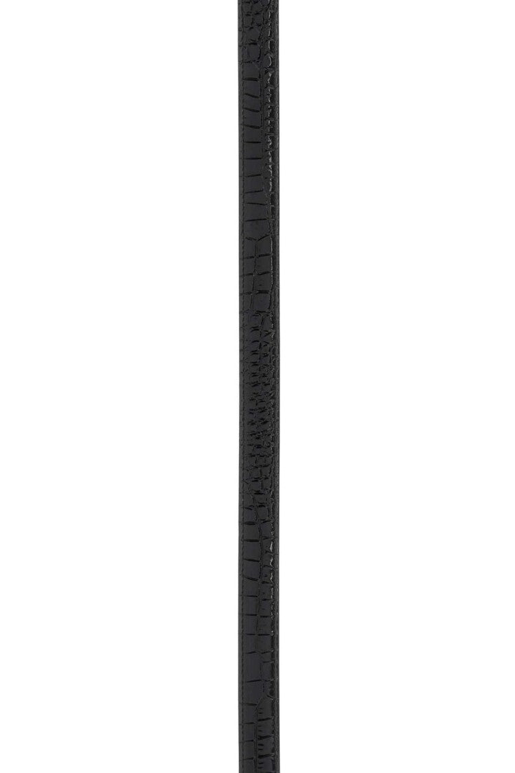 Saint Laurent Textured Calf Leather Belt With Gold Buckle