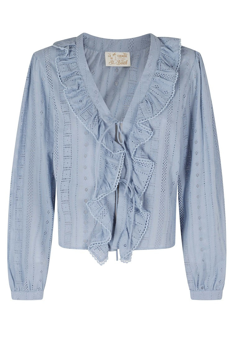 Mc2 Saint Barth Heavenly Evie Sangallo Lace Ruffled Cotton Blouse