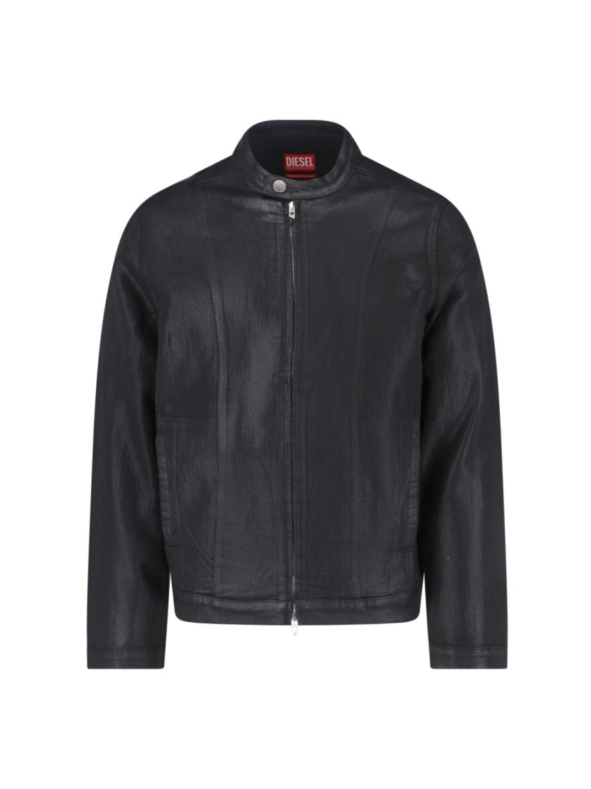 Diesel Fitted Black Jacket With High Collar And Zipper Closure