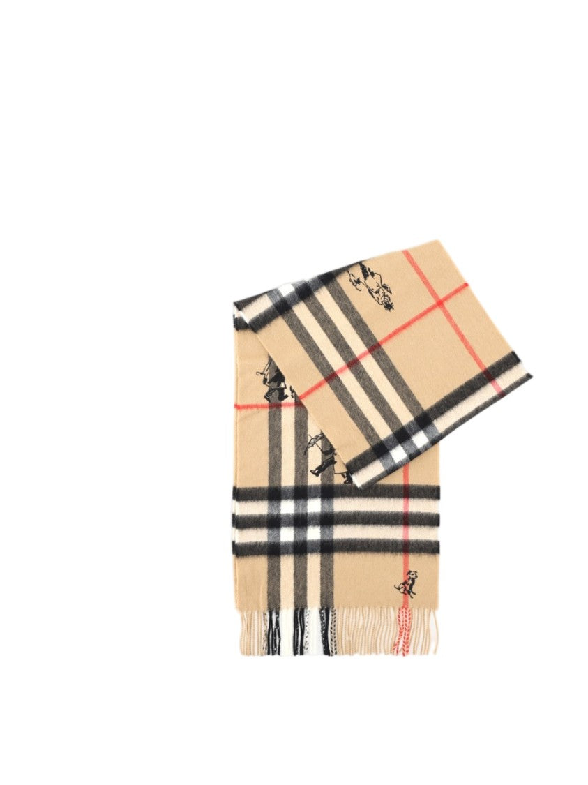 Burberry Beige Check Fringed Cashmere Scarf
