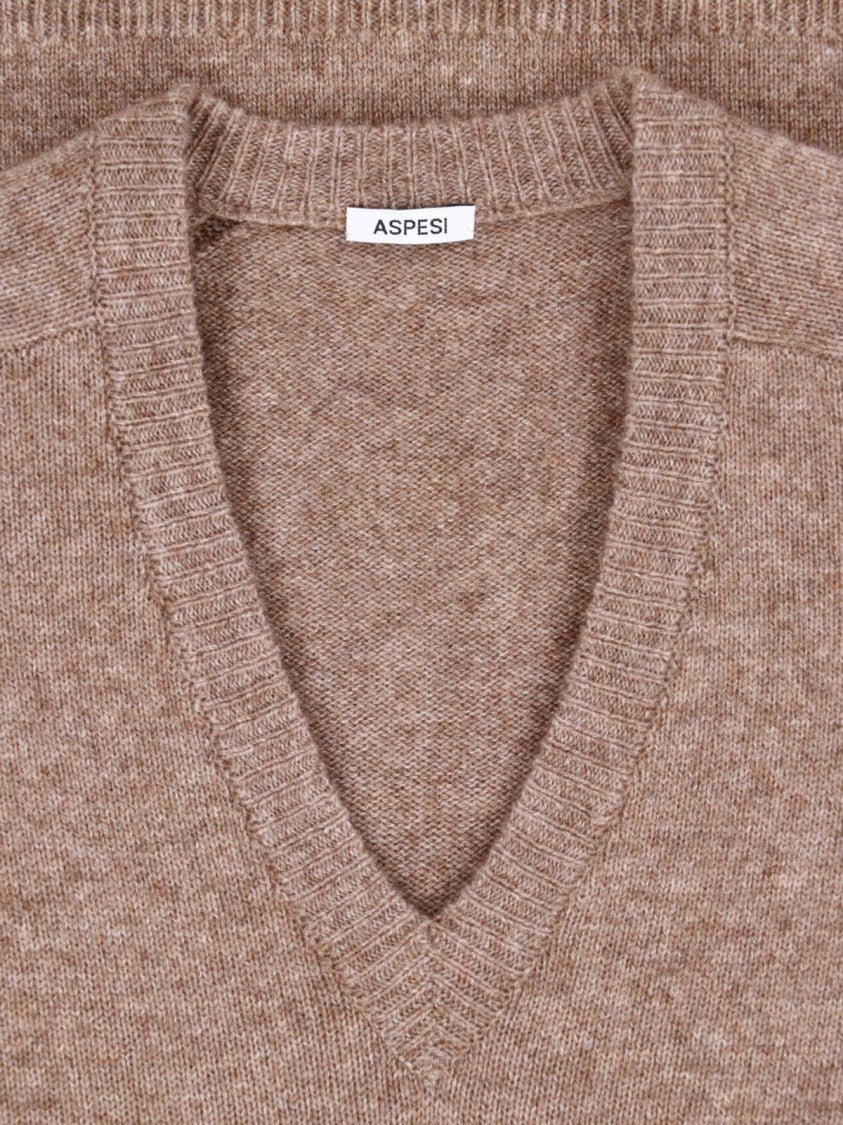 Aspesi Taupe Wool V-Neck Sweater