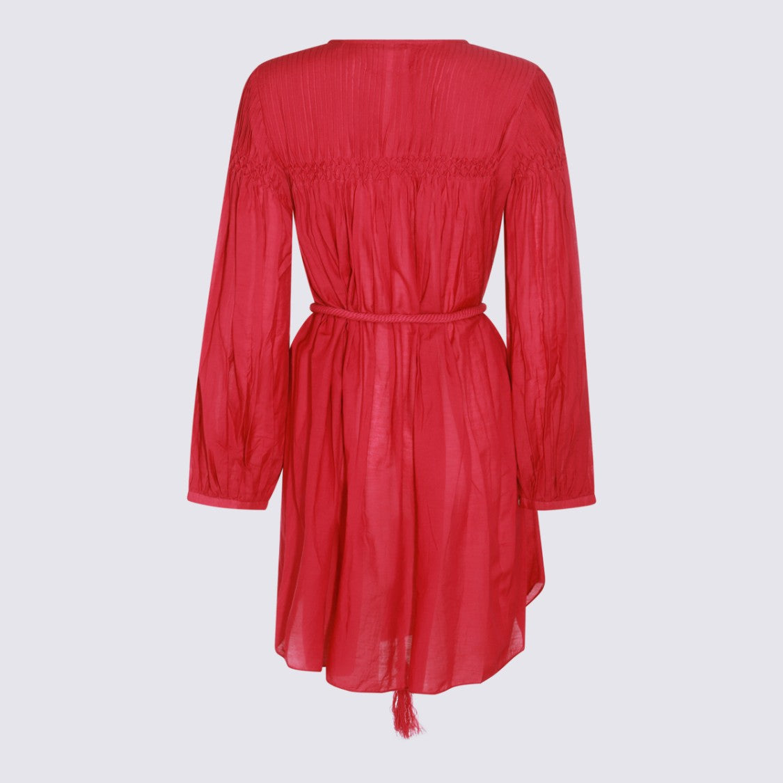 Isabel Marant Étoile Vibrant Red Bohemian Mini Dress With Pleated Details And Tassel Belt