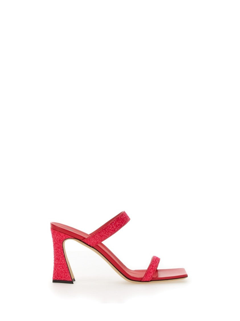 Giuseppe Zanotti Glitter-Embellished Red Mules With Square Toe