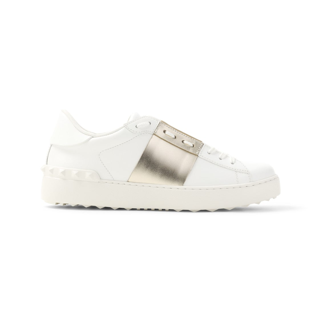 Valentino Garavani Low-Top Leather Sneakers With Metallic Gold Panel
