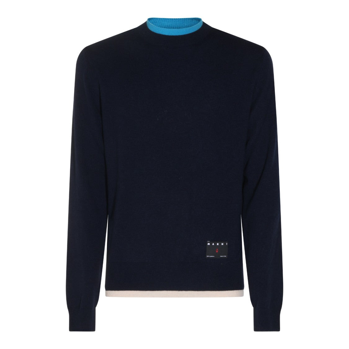 Marni Navy Blue Sweater With Contrasting Ribbed Collar
