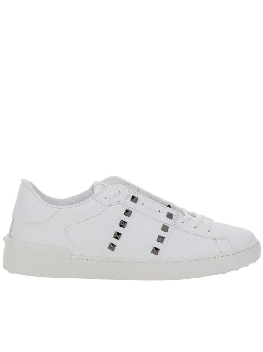 Valentino White Low-Top Pyramid Metal Stud Sneakers