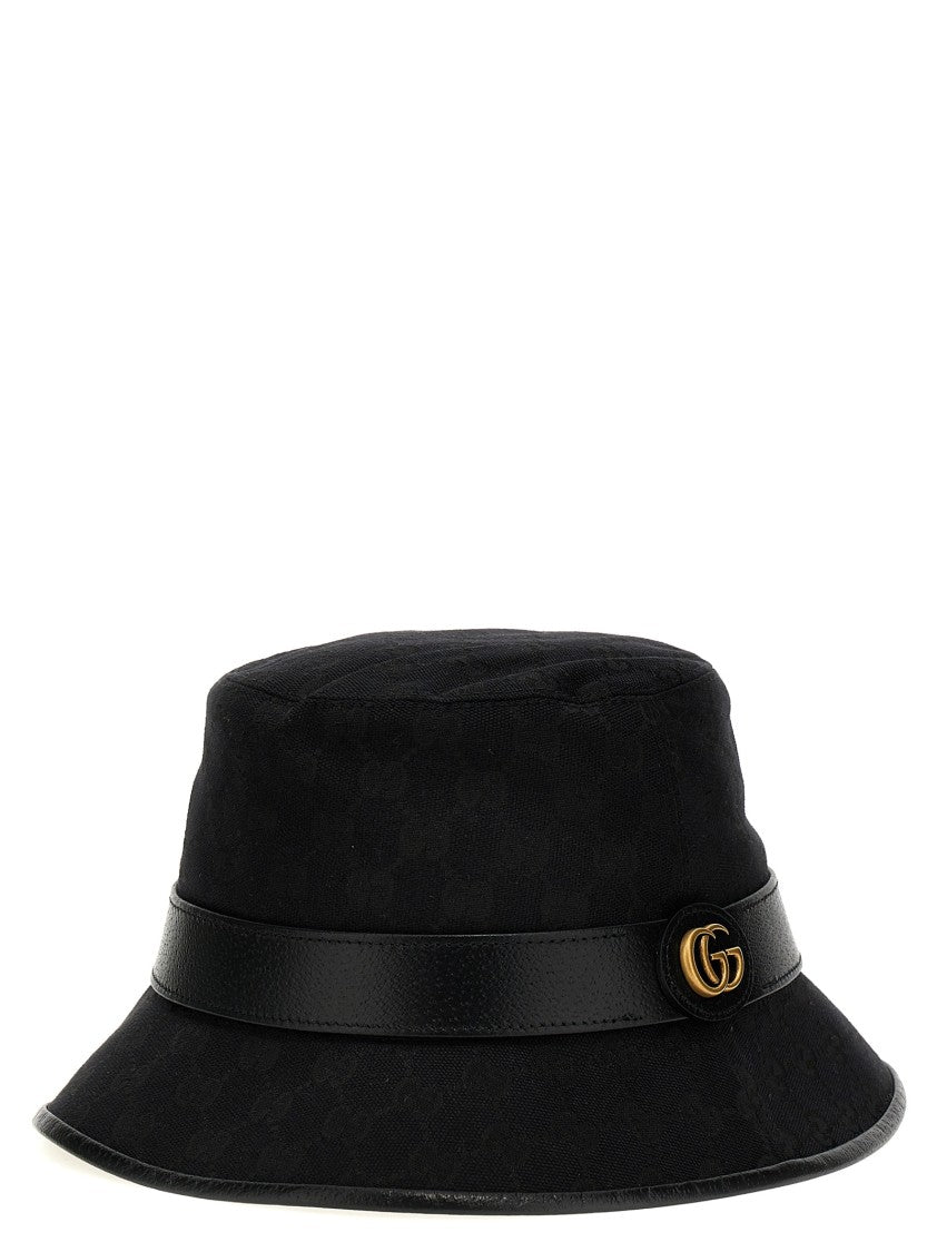 Gucci Textured Gg Fabric Cloche Hat With Leather Accents