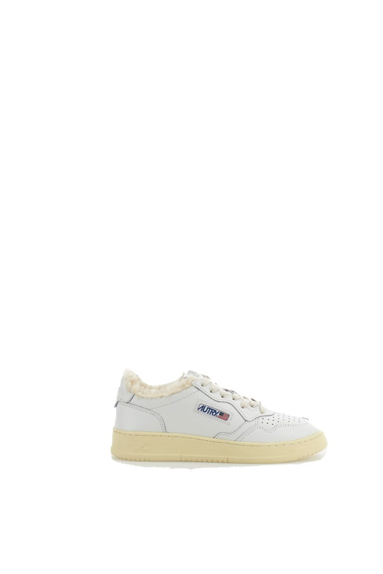 Autry White Medalist Low Shearling Leather Sneakers