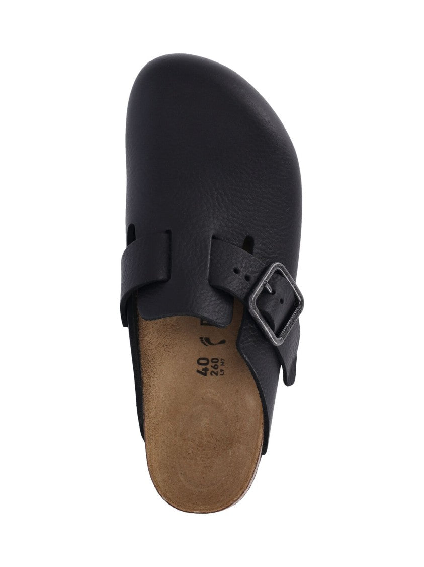 Birkenstock Slip-On Mules With Rounded Toe And Metal Buckle Detail