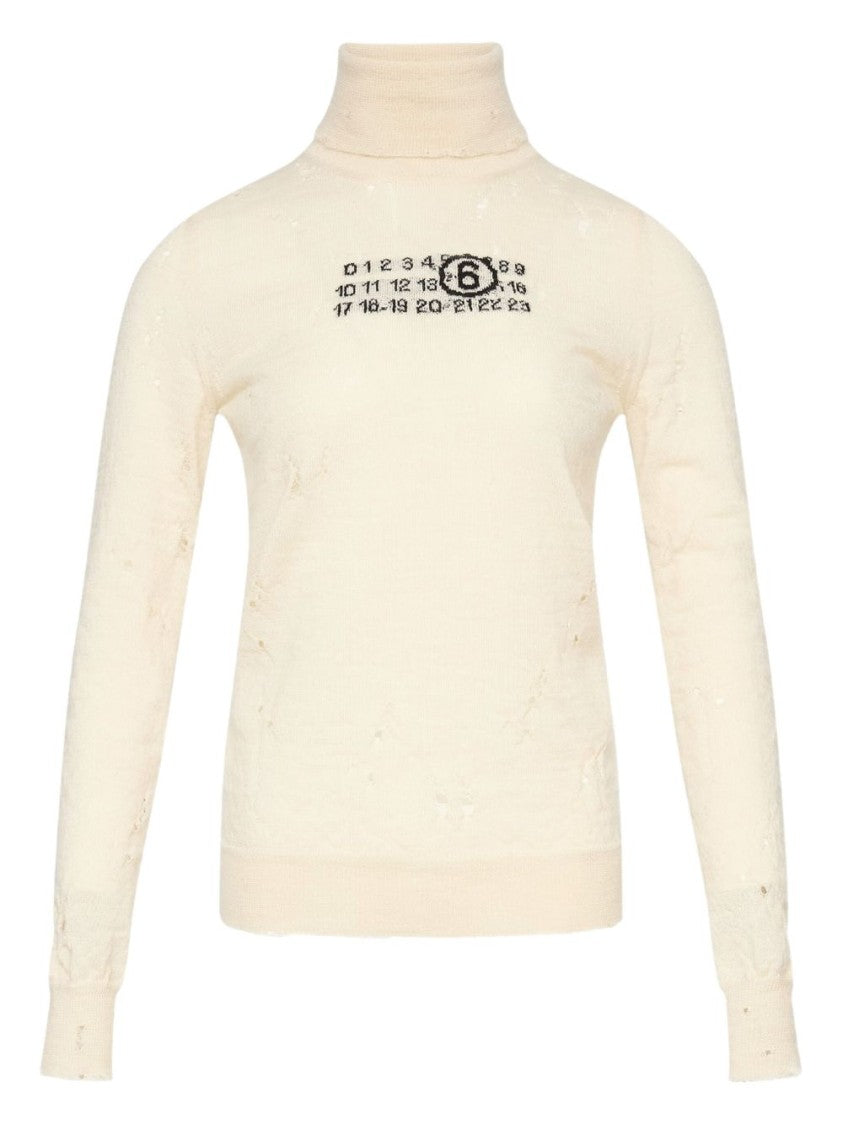 Mm6 By Maison Margiela Distressed Turtleneck Sweater With Numeric Logo