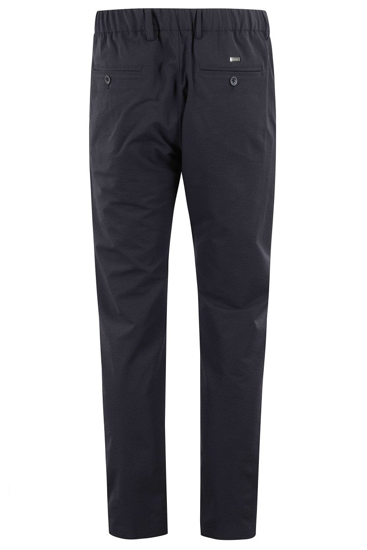 Herno Navy Blue Seersucker Drawstring Straight-Leg Pants