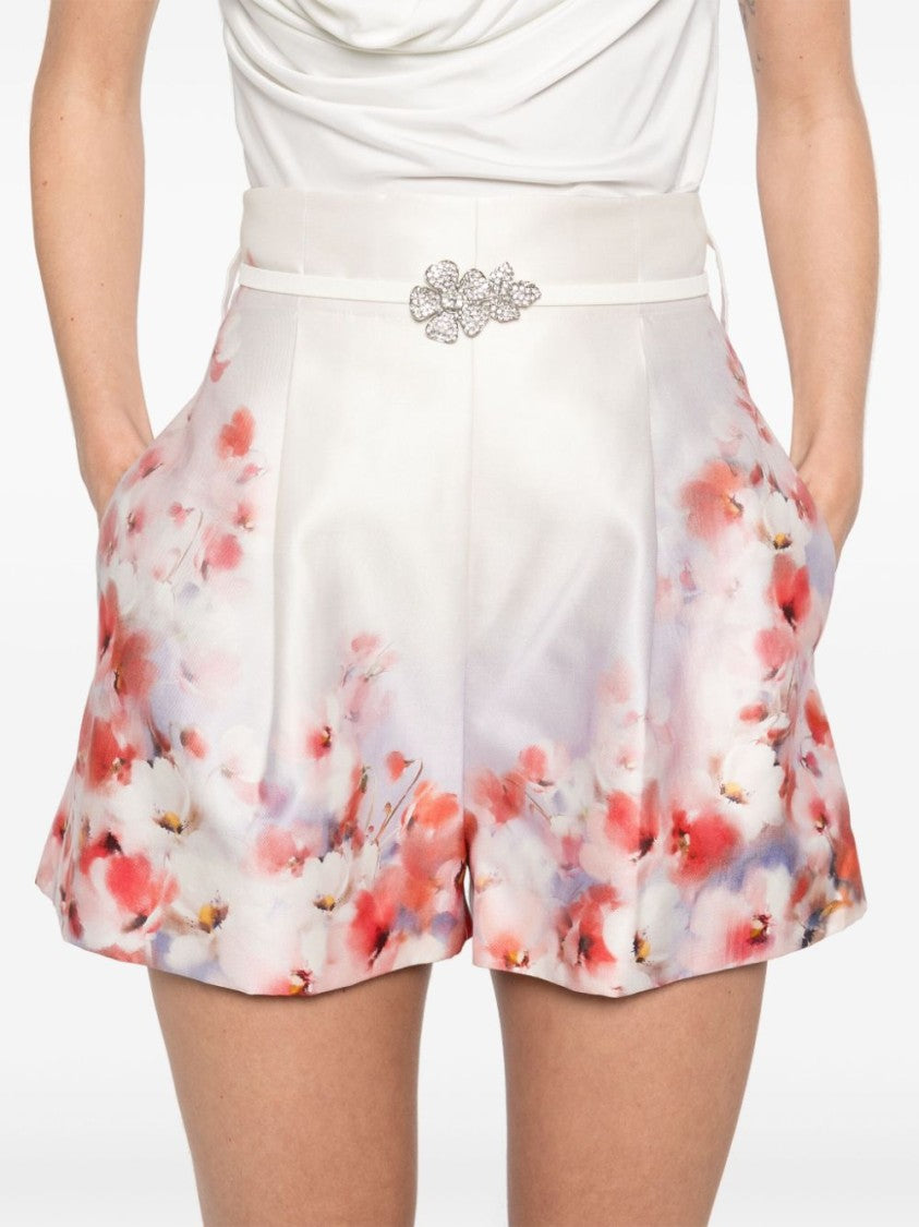 Zimmermann White Floral Silk Shorts