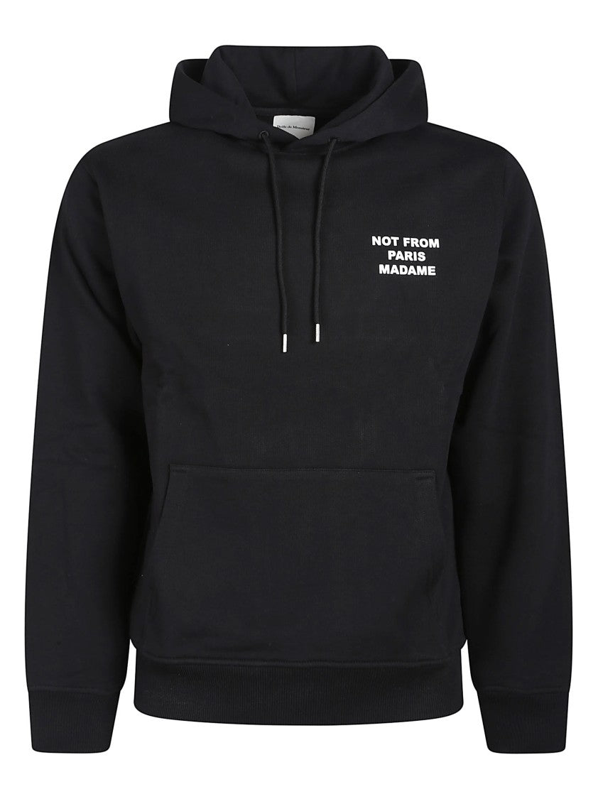 Drôle De Monsieur Black Bold Slogan Cotton Kangaroo Pocket Hoodie