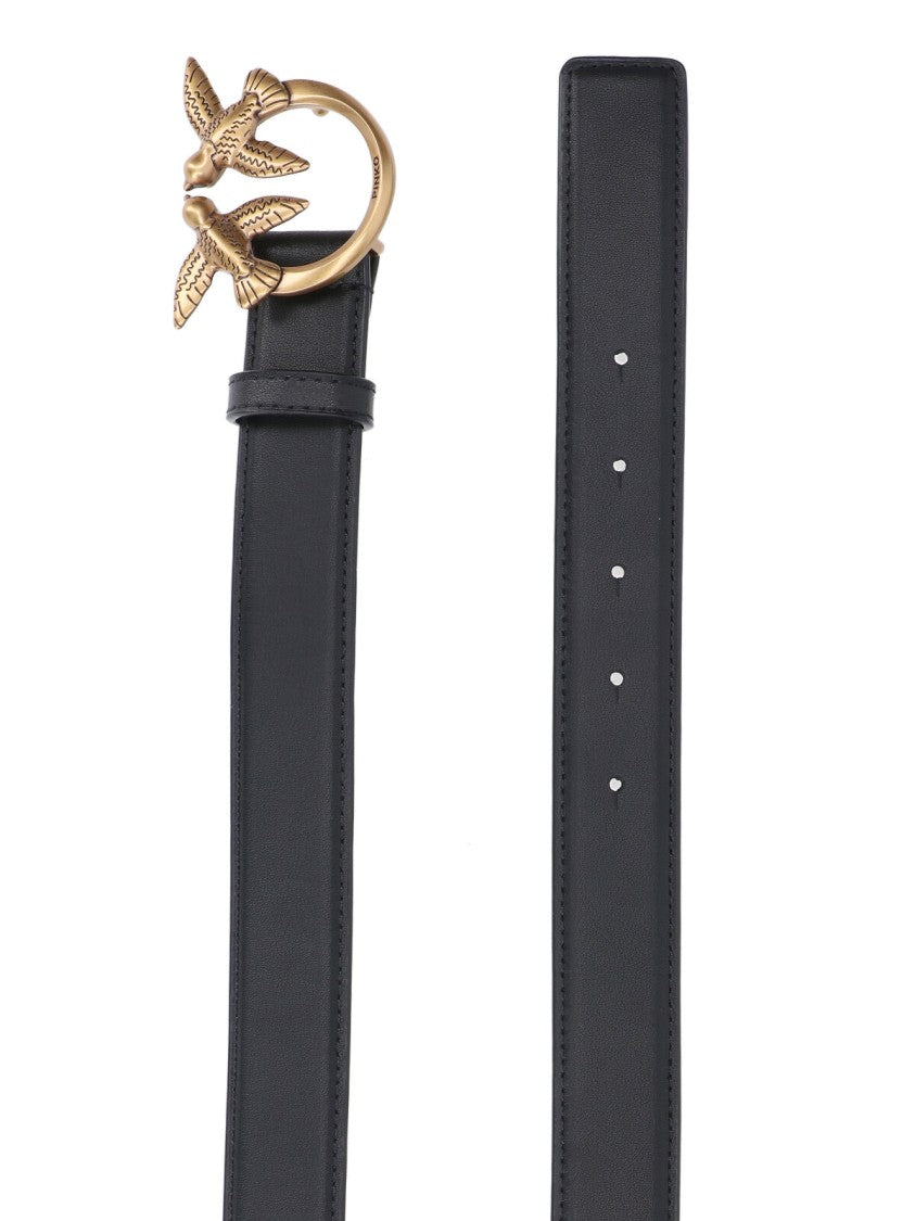 Pinko Black Love Birds Gold-Buckle Belt
