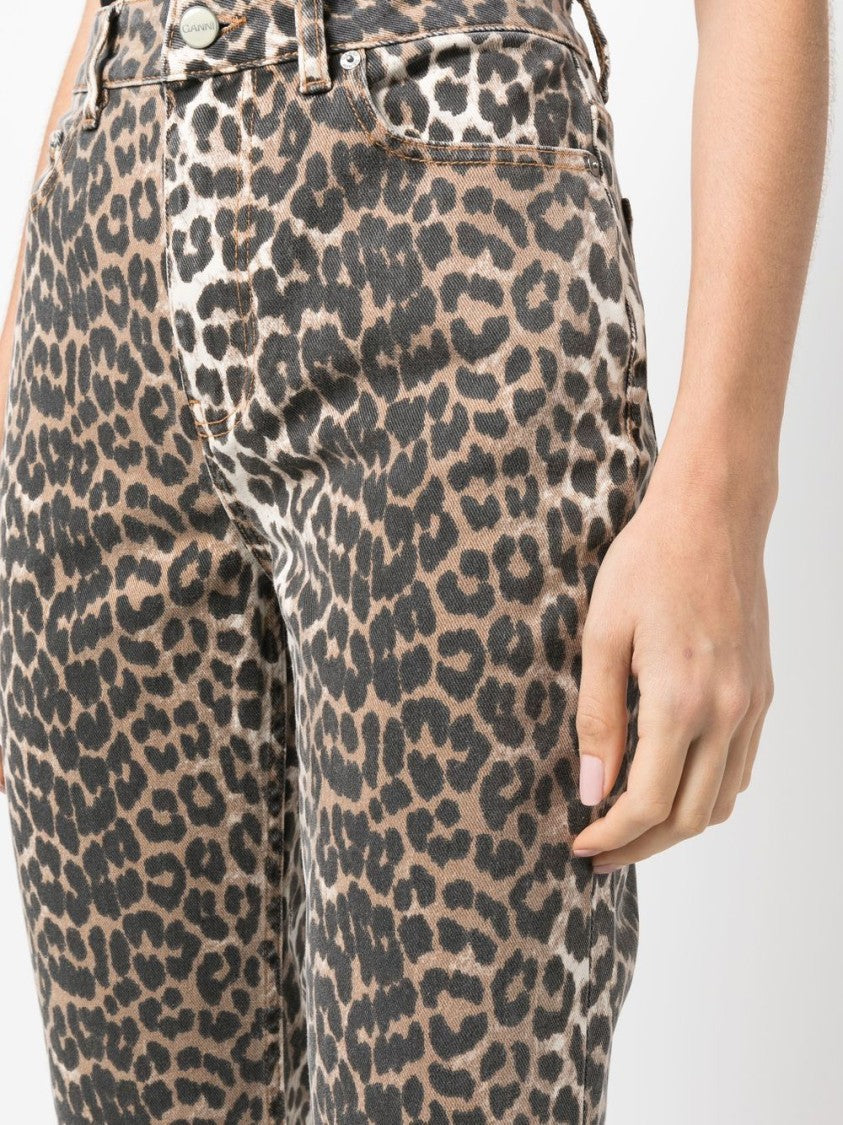 Ganni Multicolor Animal Print Cotton Crop Jeans