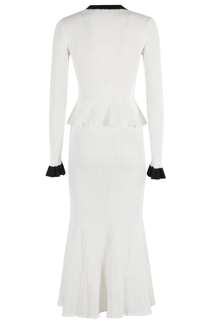 Self-Portrait Pointelle Knit Contrast Midi Dress