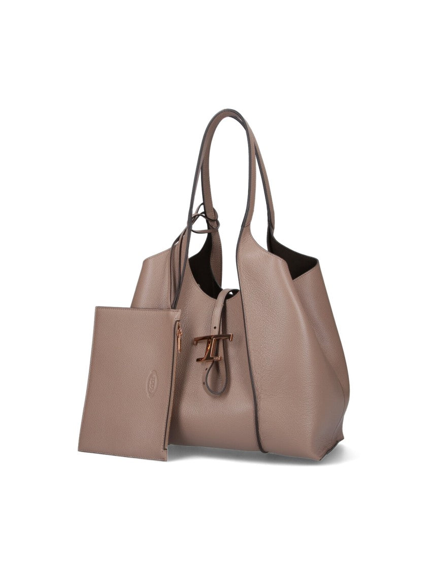 Tod's Taupe Leather Tote Bag