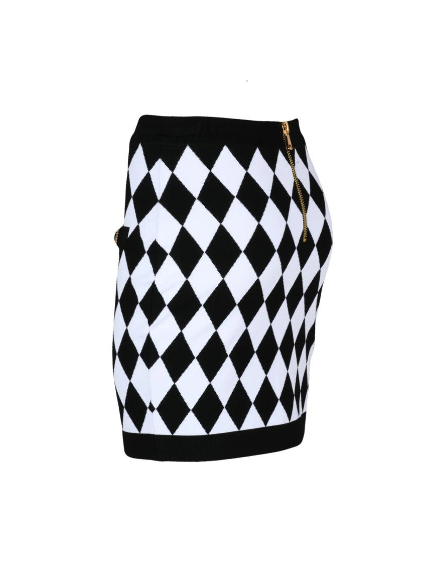 Balmain High-Waisted Stretch Knit Mini Skirt With Diamond Pattern