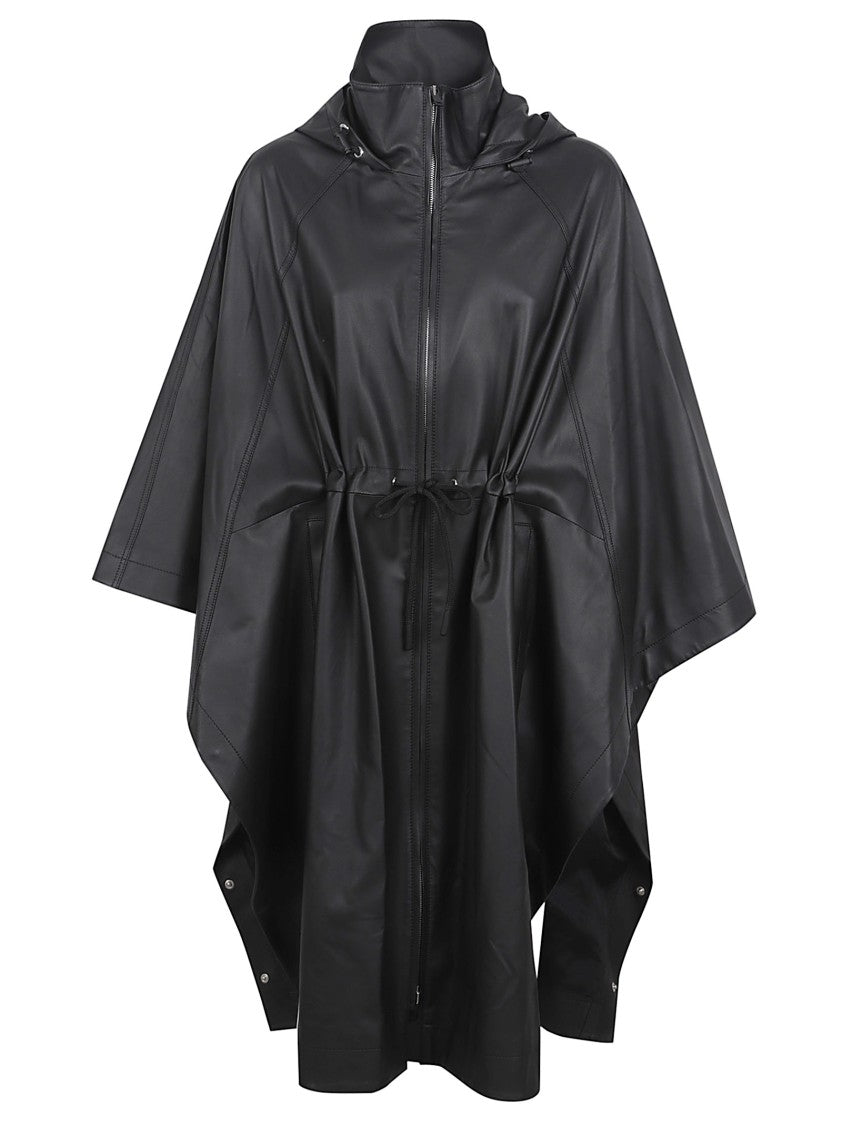 Yves Salomon Black Lamb Leather Jacket With Adjustable Hood And Flowing Sleeves