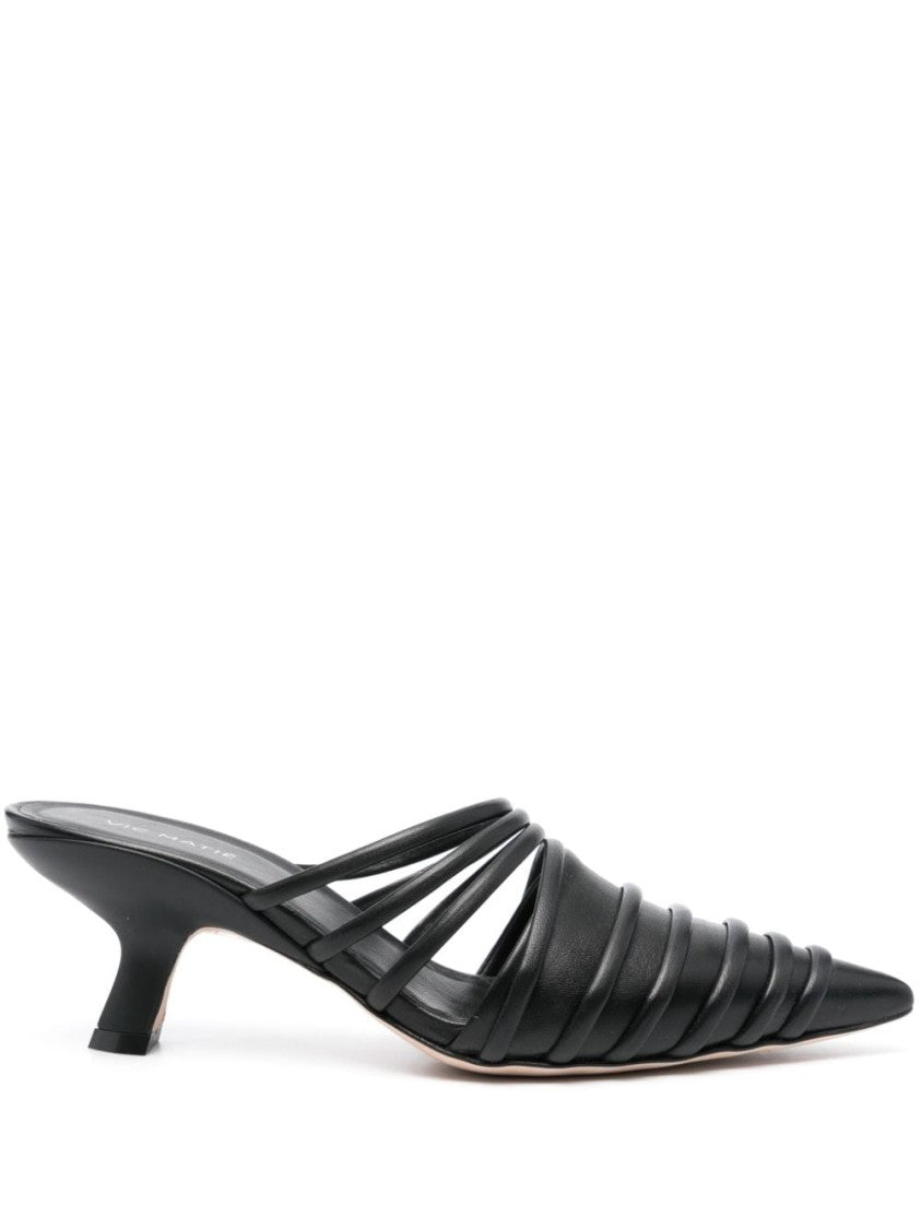Vic Matié Pointed Toe Black Calf Leather Sandals