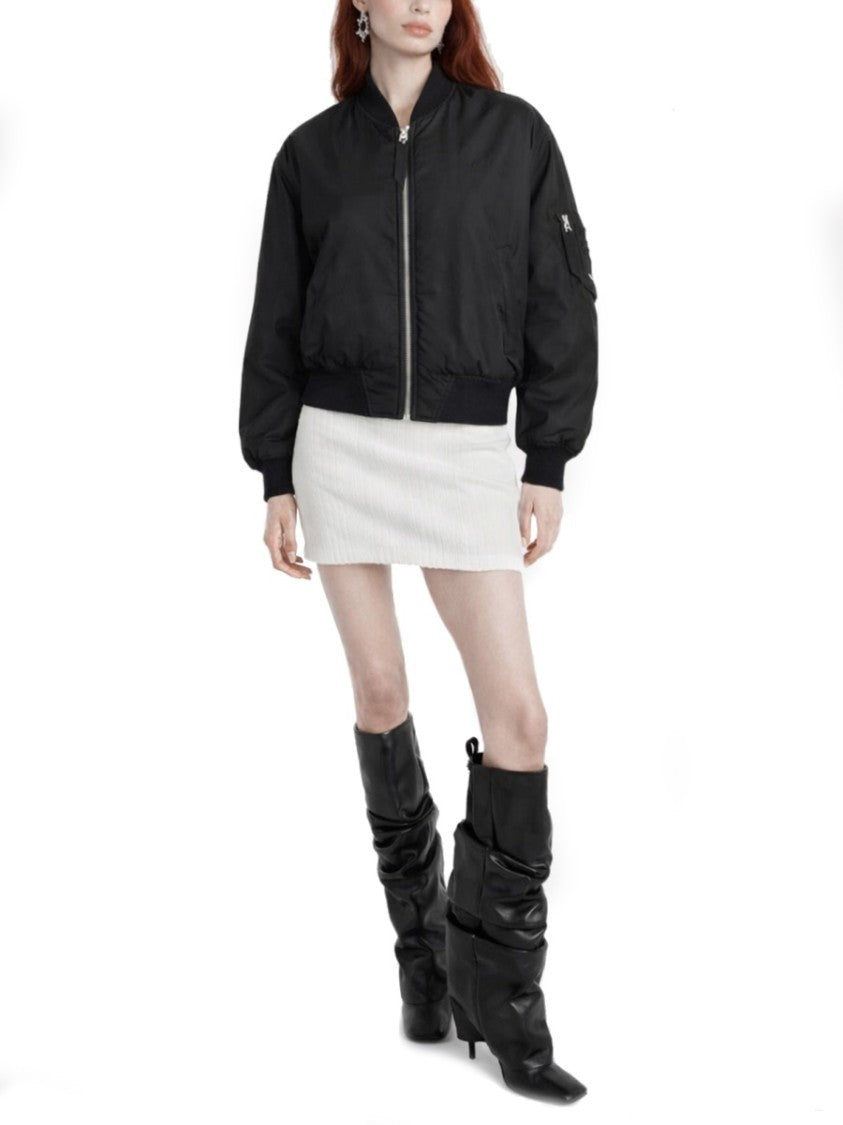 The Attico Neutrals Cropped Zipper Sleeve Polyester Bomber Jacket