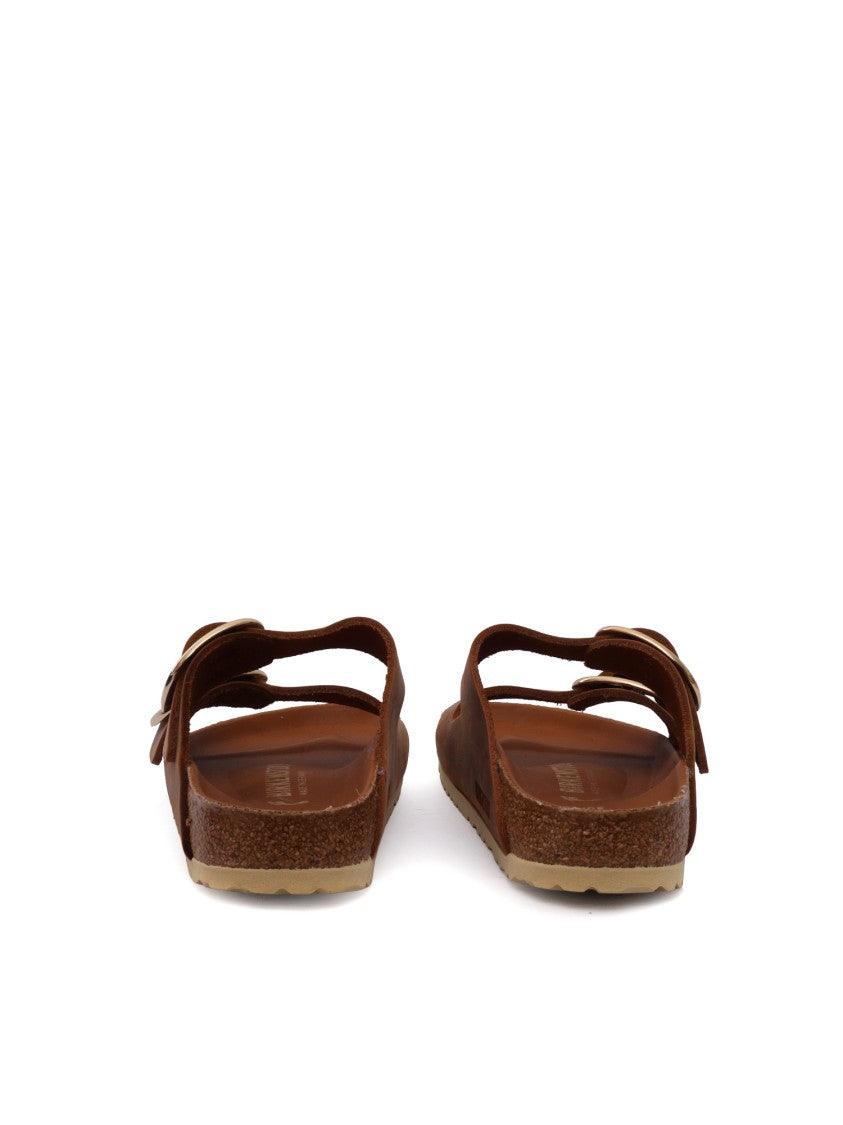 Birkenstock Cognac Arizona Oiled Leather Slide Sandal
