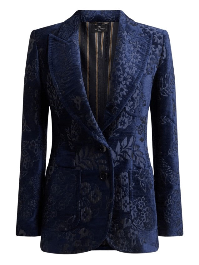 Etro Single-Breasted Velvet Jacket With Jacquard Floral Pattern