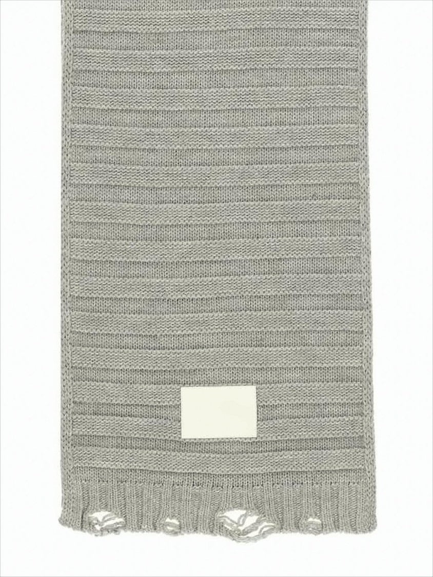 Mm6 By Maison Margiela Ribbed Knit Scarf With Distressed Edges