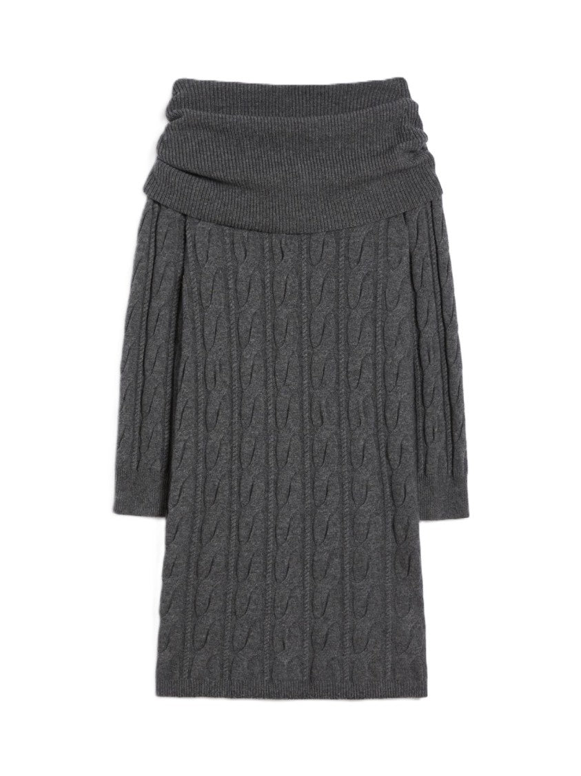 Max Mara Charcoal Grey Midi Dress With Cable-Knit Texture