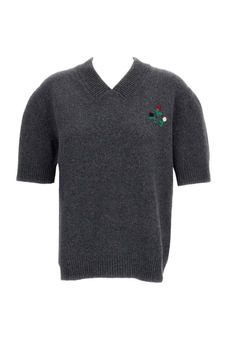 Marni Grey V-Neck Cashmere Knit Top