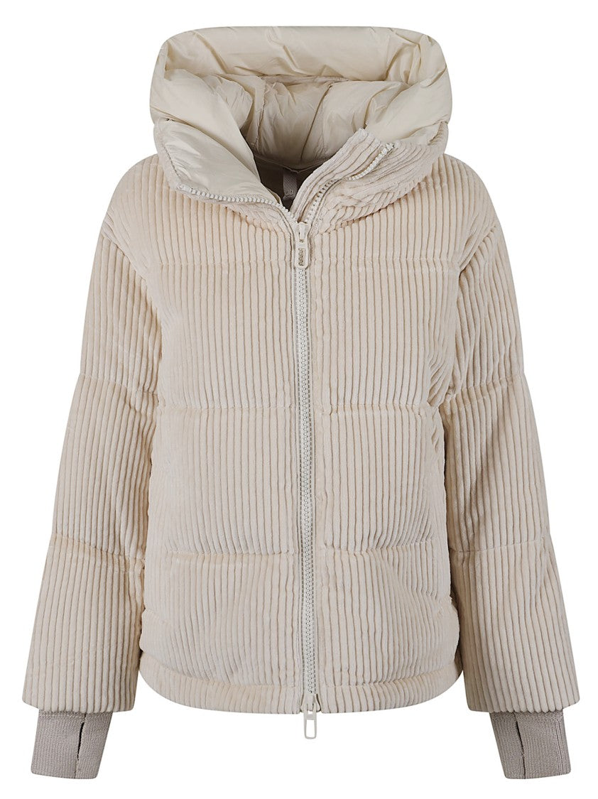 Duno Short Puffer Jacket In Ribbed Cotton Velvet With Detachable Hood