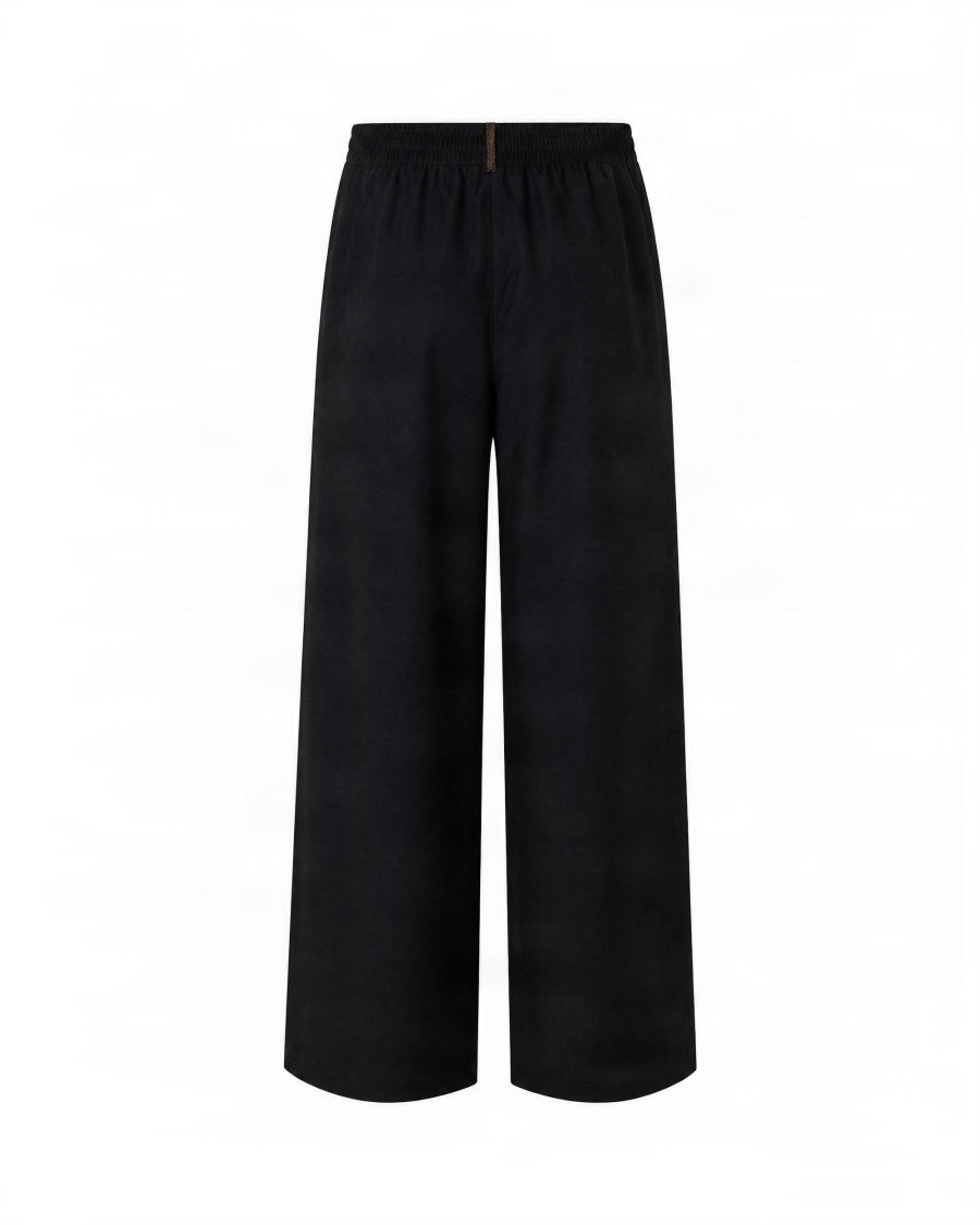 Fabiana Filippi Black High-Waisted Wide-Leg Wool-Blend Flannel Pants
