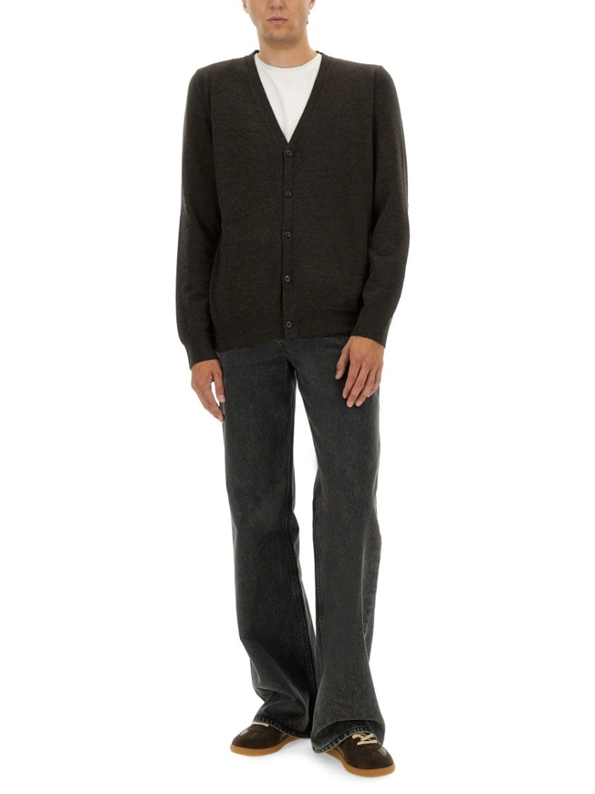 Maison Margiela Brown Wool Cardigan With Suede Elbow Patches