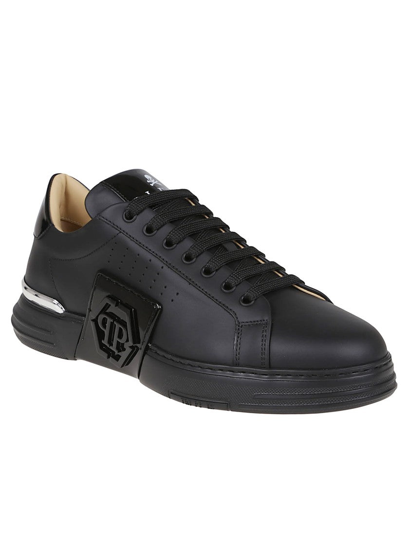 Philipp Plein Lo-Top Calfskin Sneakers With Perforated Detailing And Embossed Logo