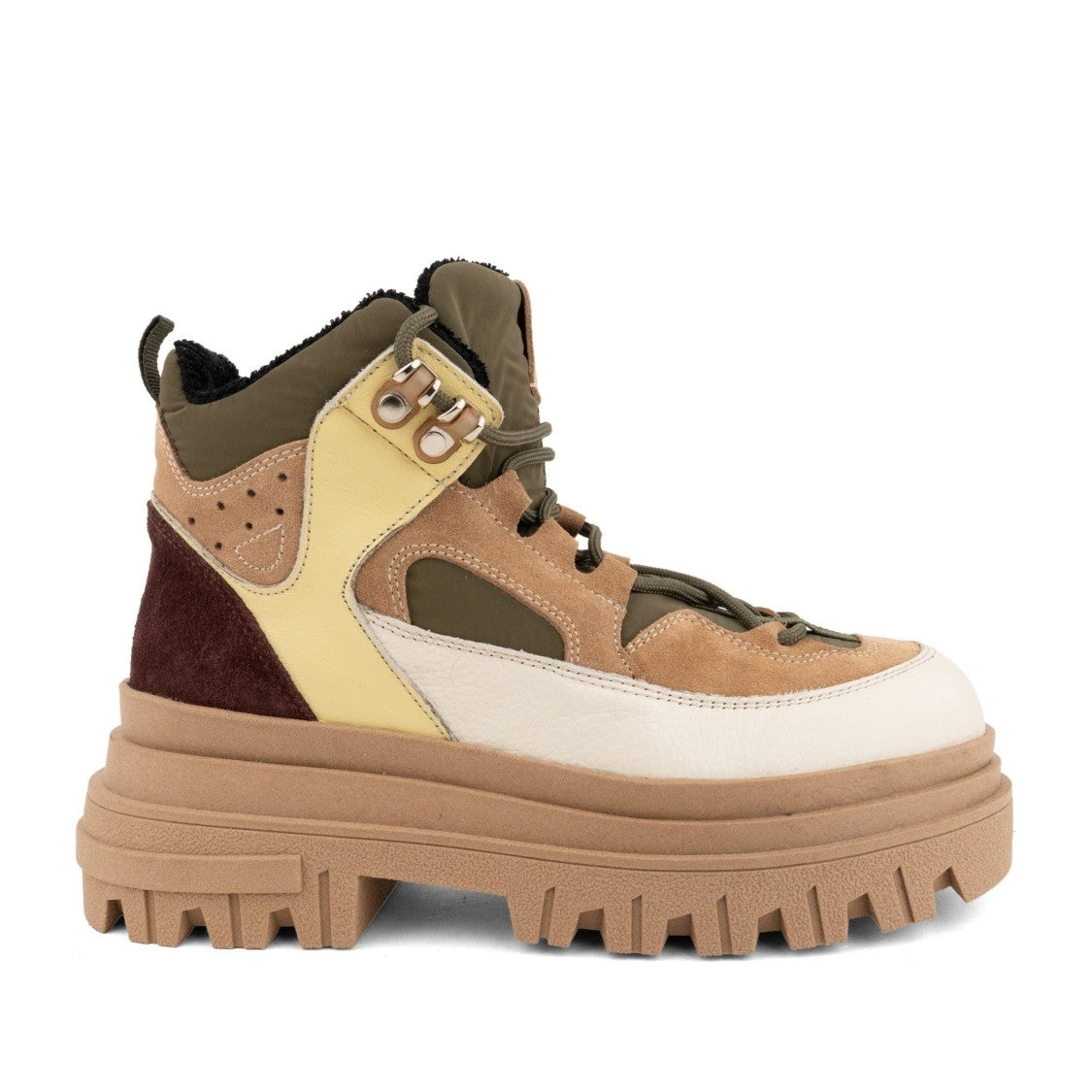 Prato Creativo Multicolor Chunky Padded Collar Suede Boots
