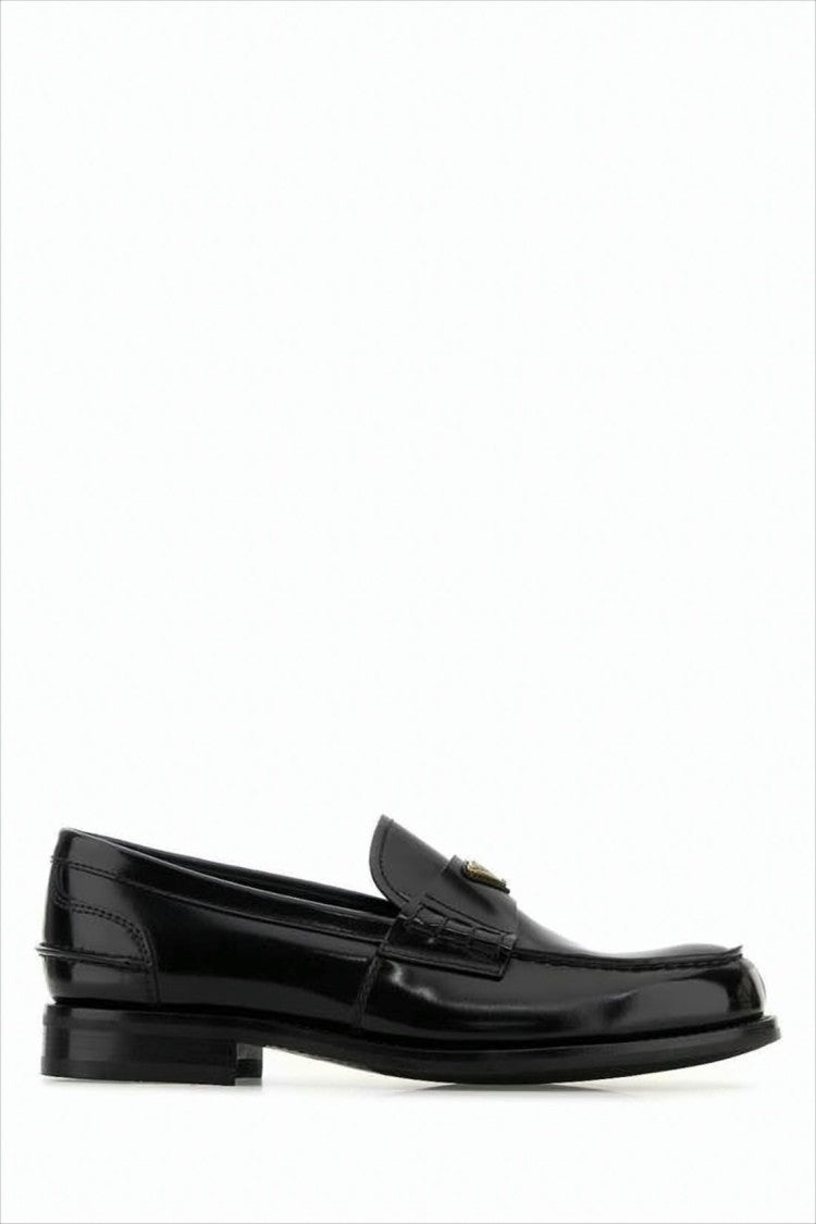 Prada Polished Calf Leather Loafers With Metallic Emblem