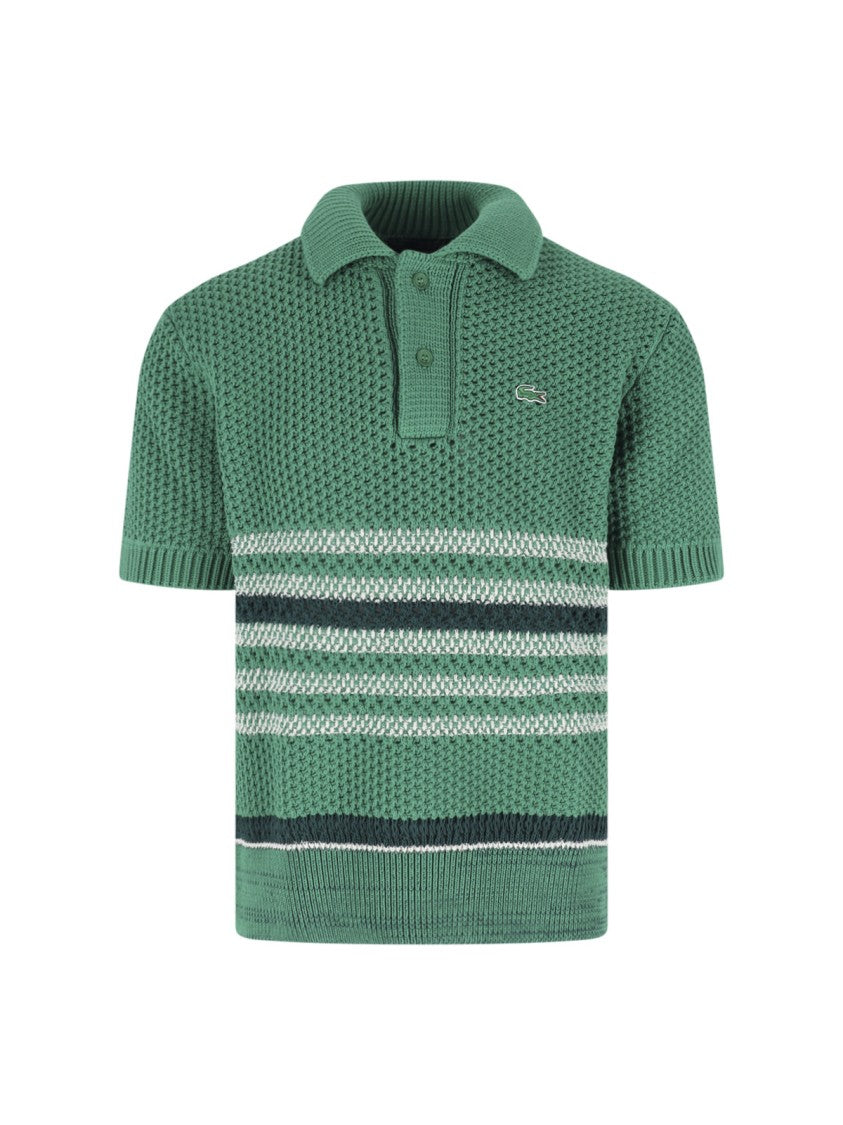 Lacoste Green Knitted Multicolor Stripe Polo Shirt